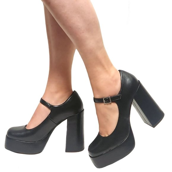 Mary Jane Baby Pink Pumps Platform Chunky High Heels Round Toe Ankle Strap Pumps